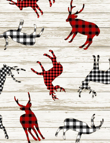 Bufflao Plaid Deer Decals - Multi.  I'll Be Home For Christmas - Country Christmas Collection by Timeless Treasures